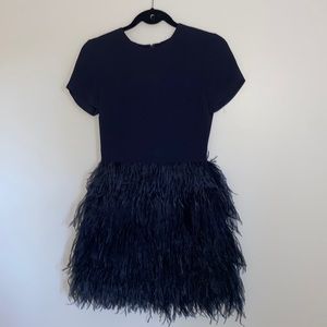 Club Monaco Navy Blue Mini Dress with Feather Skirt Size 00